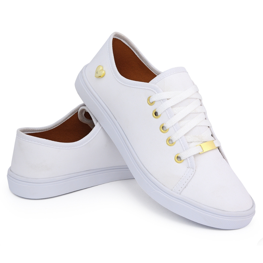 Sapatilha Feminino Branco Casual Leve Confortável Ping Coração