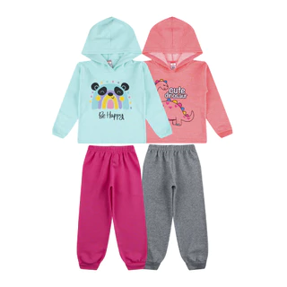 Kit 2 Conjuntos Moletons Blusa infantil Calça de frio Feminina roupas para Meninas
