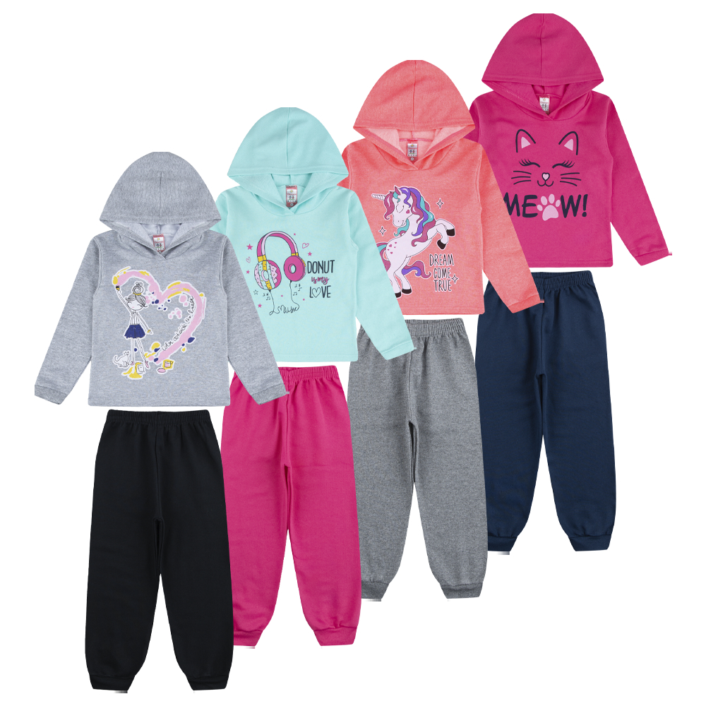 Roupa Infantil Menina Kit Conjunto Moletom Flanelado Frio