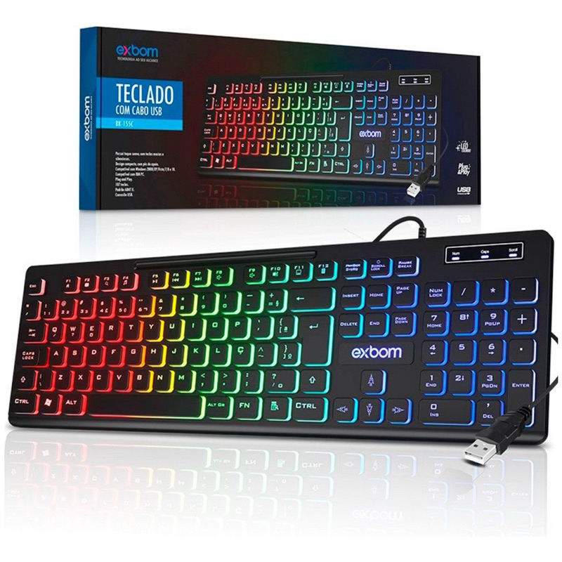 Teclado Gamer RGB Slim Silencioso Led Para Pc Notebook Vídeogame Xbox PS4 PS5 Exbom Original