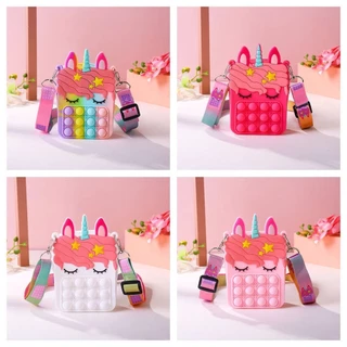 [liquidação]Bolsa Pop It Mochila Infantil De Silicone Unicórnio