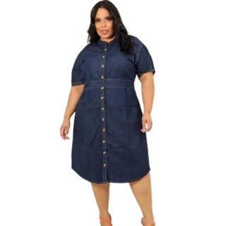 vestido jeans Chemise com botão Midi plus size ( cód 3 e 47 )