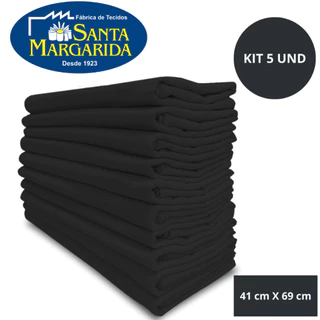 Pano de Prato Liso Cor Preto Kit 5 Unidades Com Bainha Pé de Galinha 100% Algodão Grosso