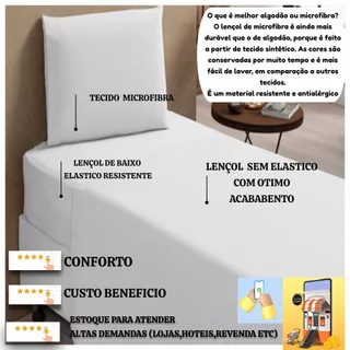 ROUPA CAMA Jogo De Lencol Solteiro 3 Peças Premium COR-Branco Liso