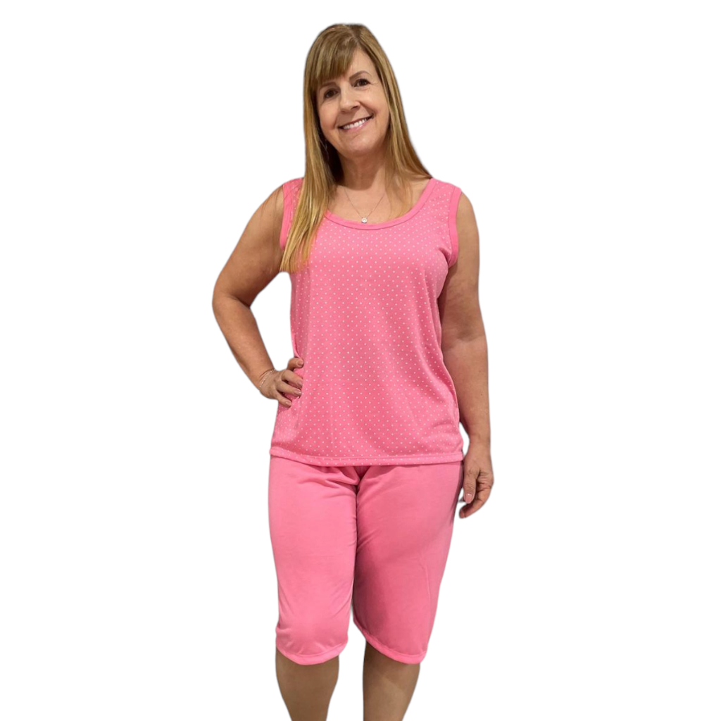 Pijama Conjunto Feminino Camiseta Pescador Curto Verão Adulto até o Joelho malha Poá em Oferta na Shopee