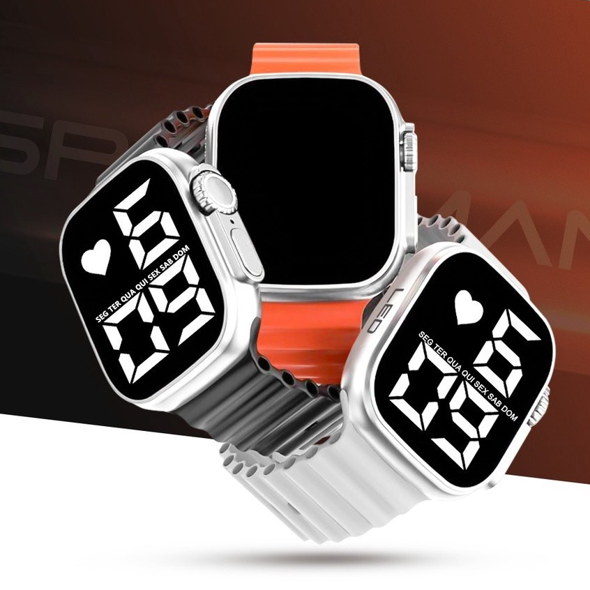 Relógio Led Digital De Pulso Esportivo Feminino À Prova D'água Masculino Ultra 9 Esporte Pulseira De Silicone Novo 2024