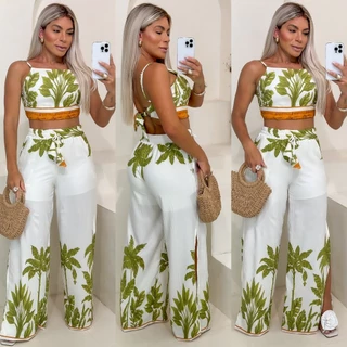 Conjunto Mará Cropped e Pantalona Alça ajustável, Top, Calça, Croped PRIMAVERA/VERÃO