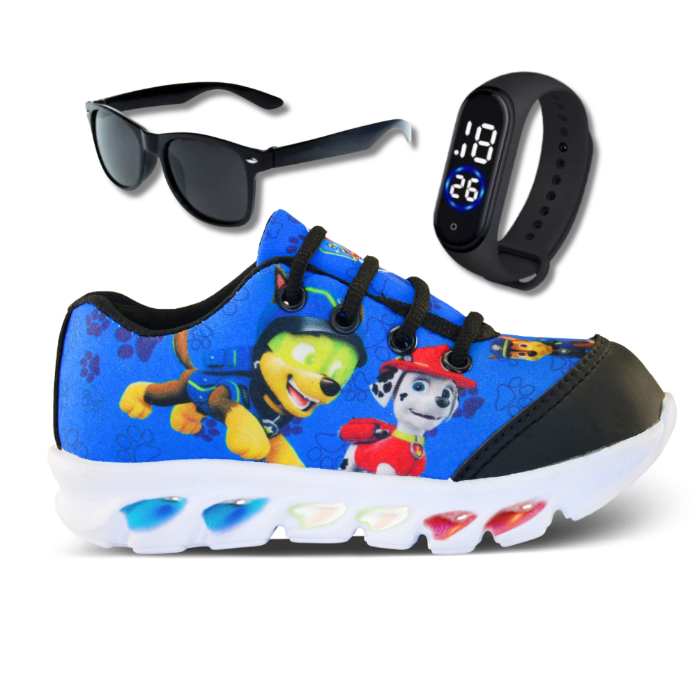tenis de led infantil patrulha canina+relogio+oculos Shopee Brasil