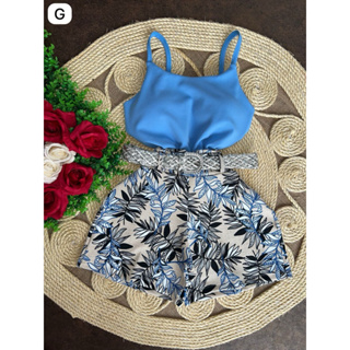 Conjunto feminino short e blusa regata com bojo acompanha cinto