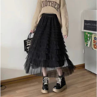 Saia de Tule Moda Feminina Midi Comprida Longa Elegante e Elastica Saia de Babado de Camadas /saias evangélicas/saia midi/saia tule/saia longa
