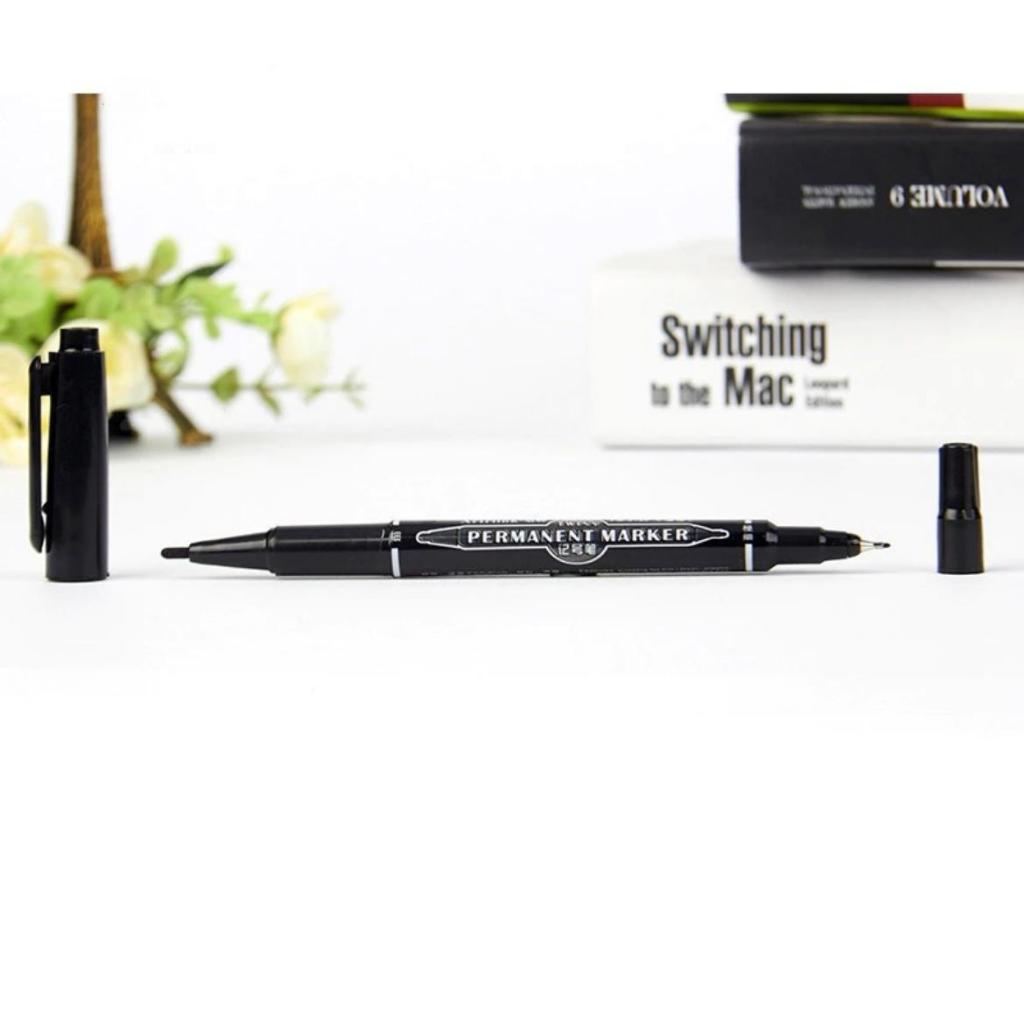 Caneta Permanente Ponta Dupla Fina Tinta À Prova D'água Bico Fino Preta 0.5mm-1mm Cor preto