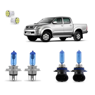 Kit 4 Lampada Super Branca Farol e Milha Hilux SRV Pickup 2009 2010 2011 8500k HB4 H4