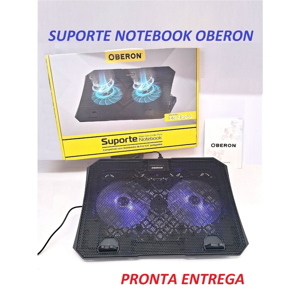 Base Suporte Notebook 15,6" Oberon 15" Led refrigerado 2 Cooler azul- OR-SP242 vertical fan laptop regulagem altura refrigerador apoio mesa fan refrigerada ventilação gamer ventuinha