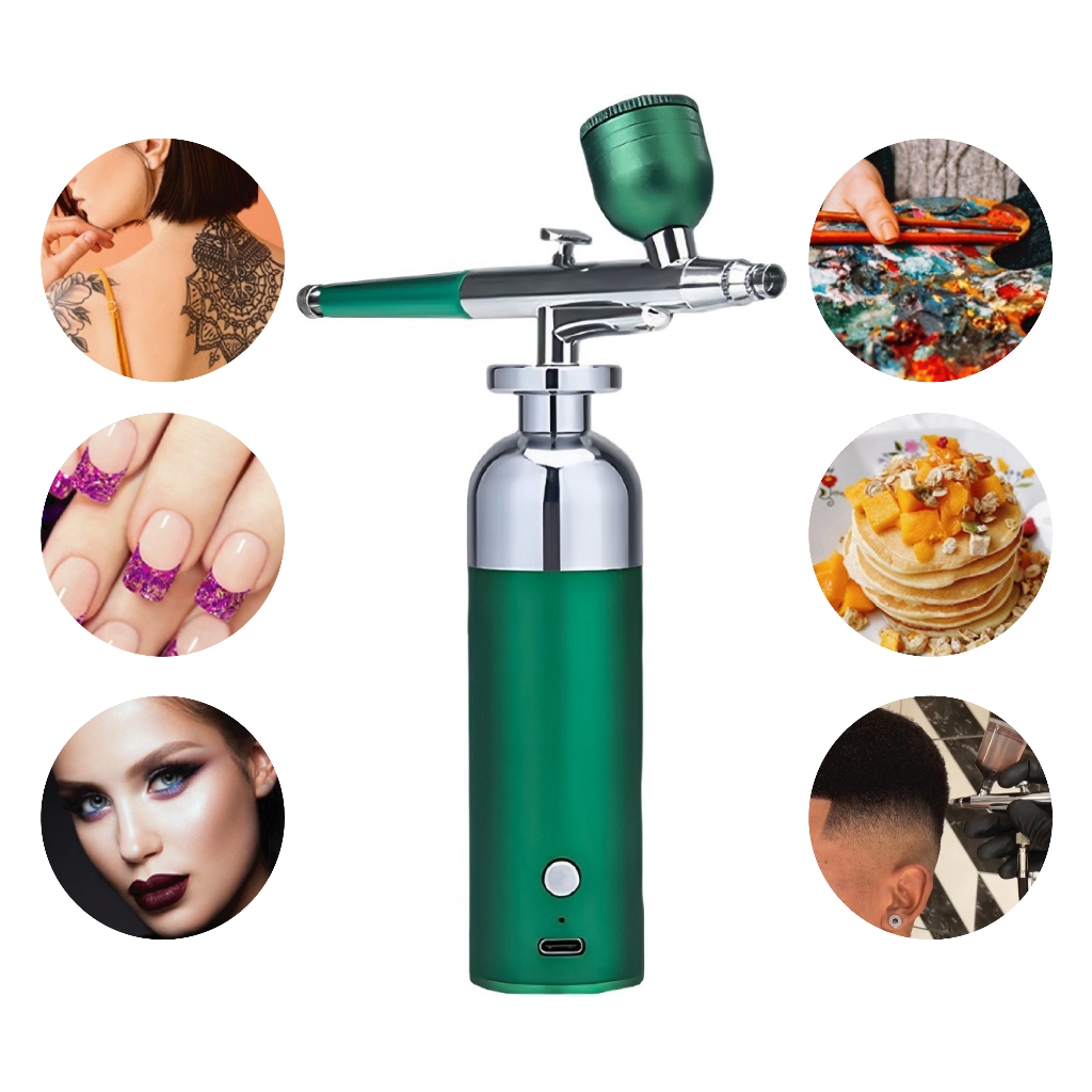 Aerógrafo com Mini Compressor Kit Completo para Pintura - Recarregável USB Tipo C - Para Unhas, Cabelo, Maquiagem, Bolo