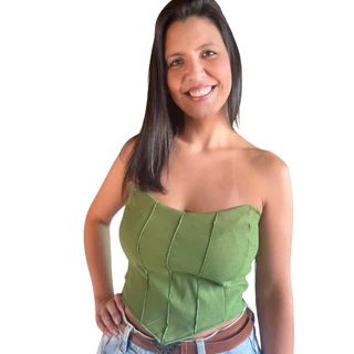 CROPPED CORAÇÃO TIPO CORSELET TOMARA QUE CAIA ALFAIATARIA COM BOJO EM BENGALINE MODA SLIM ESTILO BLOGUEIRINHA