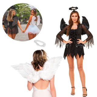 Kit Tiara E Asa De Anjo Negro E Branco Fantasia Carnaval