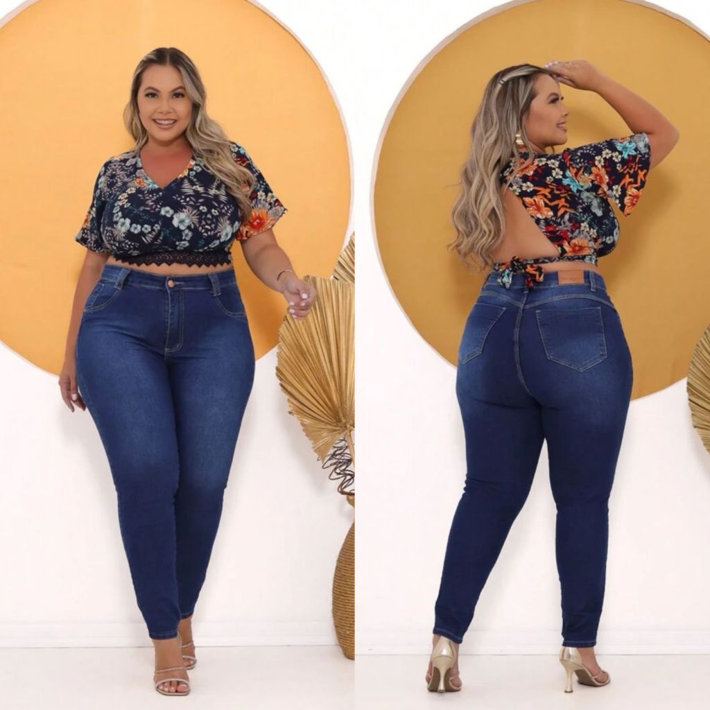 Calca Jeans Plus Size Tamanho Grande Com Lycra Elastano Cos Alto stone ...