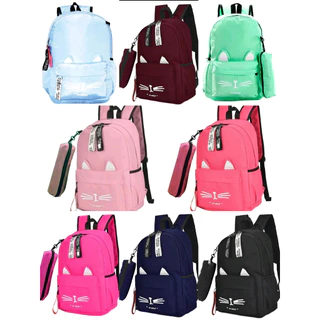 Mochila Com Estojo Juvenil infantil Feminina Gatinho Escolar Impermeável