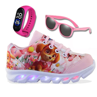 Tenis de LED infantil SKY feminino com relogio e oculos meninas com luzinhas