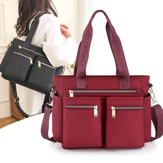 Bolsa Feminina Grande Impermeável De Nylon Reforçado, Alça de Ombro E Alça Transversal, Bolsa Para Escolar, Casual, Trabalho