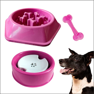 Kit Comedouro Lento/Interativo E Bebedouro Para Pelos Longos Pet Cachorro Cães + Ossinho/Osso