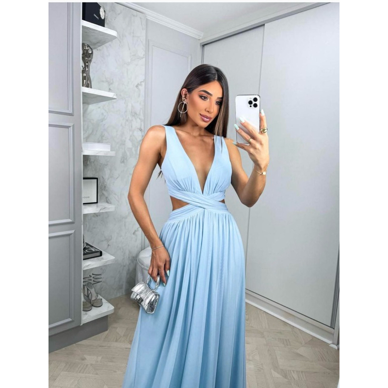 Vestido Azul Serenity Madrinha Tecido Tule Liso Com Forro 38-42