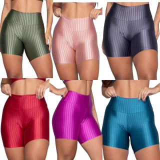 Kit 3 shorts legging 3D cirrê cintura alta ideal para treino, academia, musculação, fitness