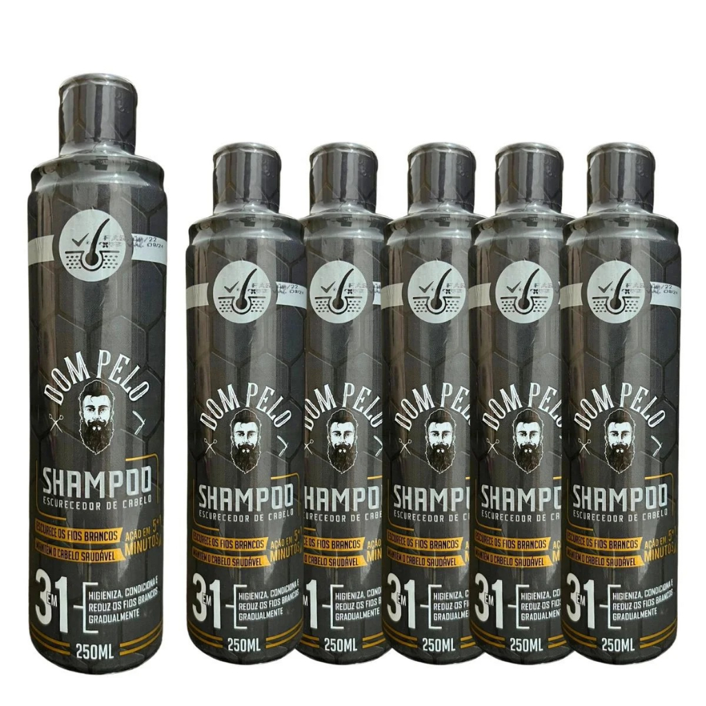 Kit 6 Shampoo Escurecedor Dom Pelo Nova formula 250ml 3 em 1 Cabelo, Barba, Bigode