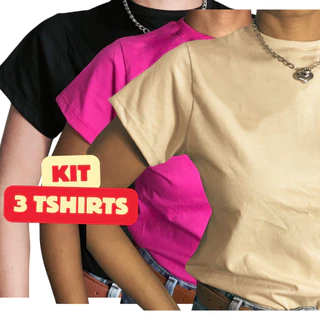 Kit 3 Camisetas T-shirts Básica Feminina Lisa Manga Curta Gola Careca Gola Redonda Tshirt Camiseta