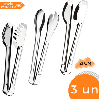 Kit Utensílios de Cozinha 3 Peças 100% Aço Inox Pegadores 21cm de Massa Salada Universal