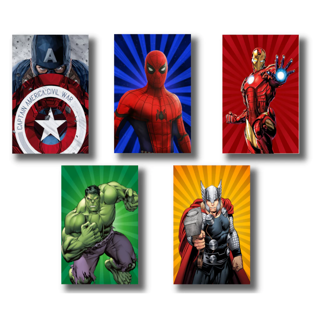 Kit 5 Placas Quadros Decorativos Tema Herois Marvel