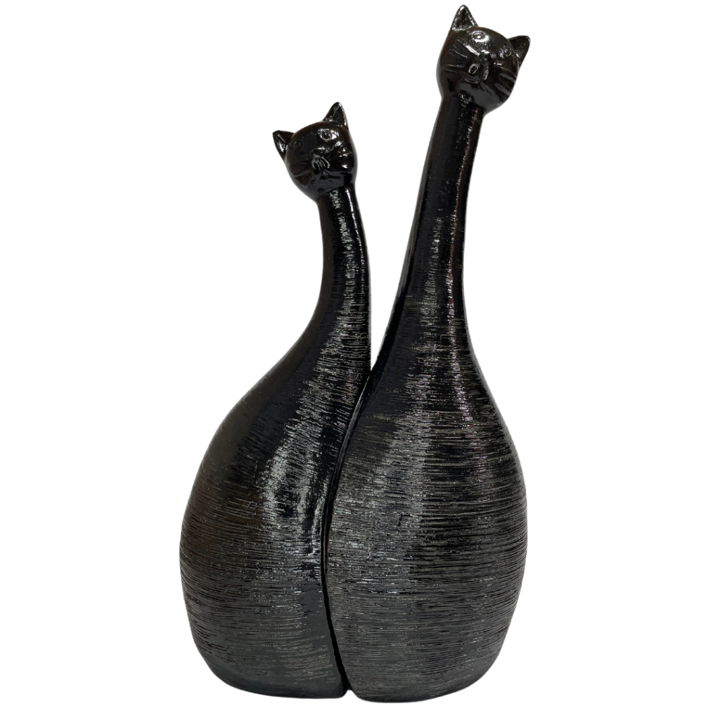 Decoração Casal De Gato Estátua Enfeite Sala Rack Estante Luxo