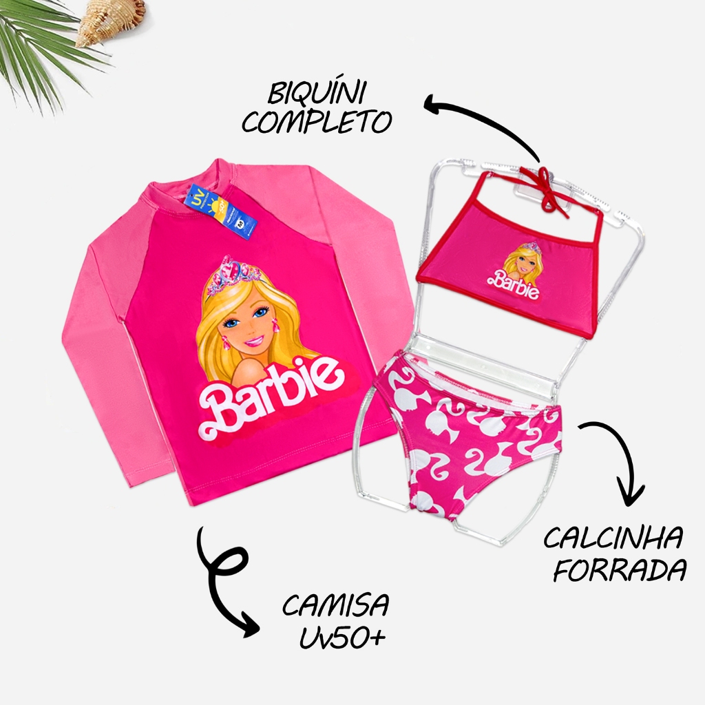 Biquíni Infantil + Blusa UV50+ Proteção Solar Moda Praia