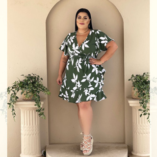 Vestido Transpassado Floral Manga Longa Plus Size 201300 OBJETO BRASIL