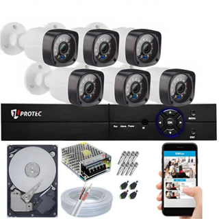 Kit CFTV 6 Câmeras Infravermelho Full HD 1080p 2Mp + DVR 8 Canais Multi HD