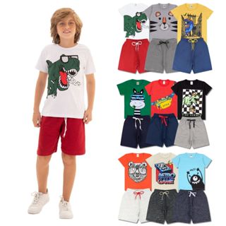Kit Sortido 12 Peças de Roupas Infantil Menino 6 Camisetas + 6 Bermudas - Promoção - Kit com 6 Conjuntos de Roupa Infantil Menino Verão Menino Bebe Barato