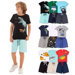 Kit Sortido 8 Peças de Roupas Infantil Menino 4 Camisetas + 4 Bermudas - Promoção - Kit com 4 Conjuntos de Roupa Infantil Menino Verão Menino Bebe Barato