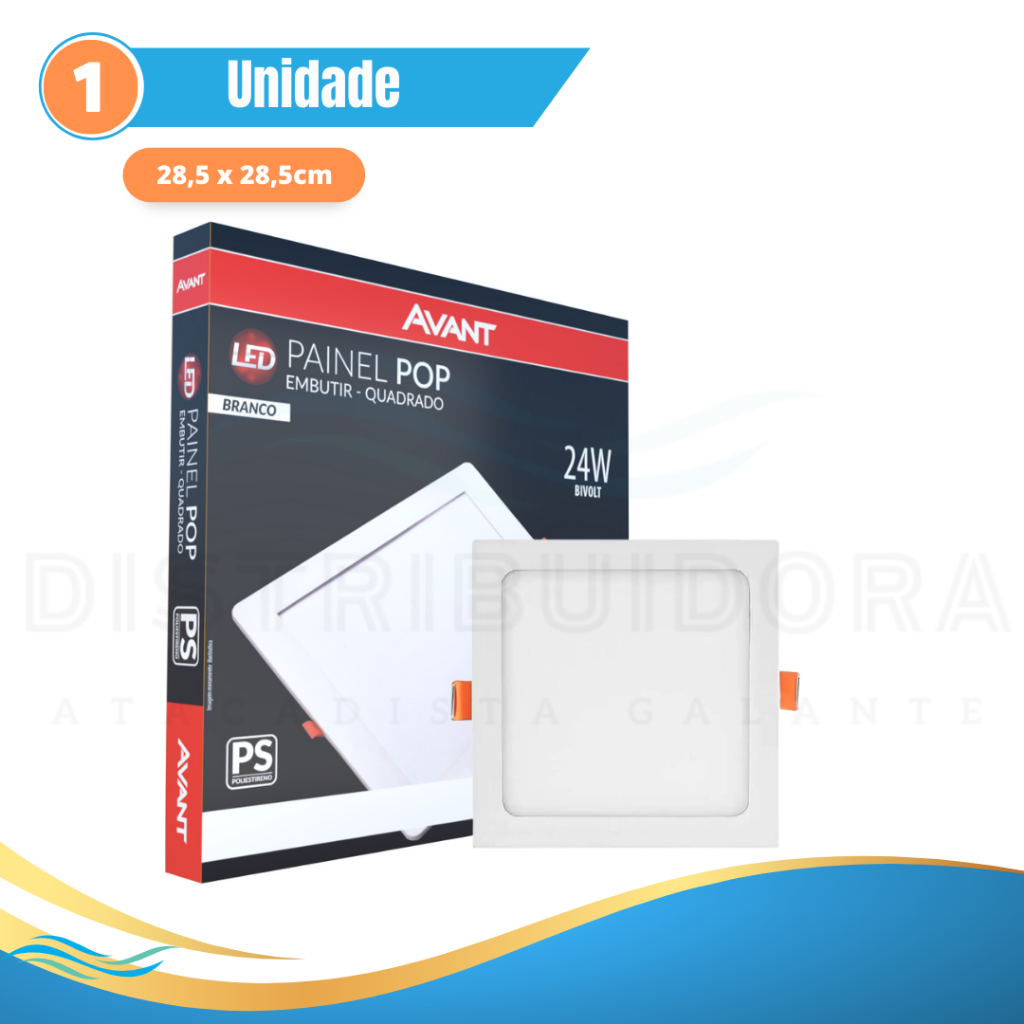 Painel Plafon Luminaria 24w Embutir Quadrado 6500k Branco Frio Avant Distribuidora Galante