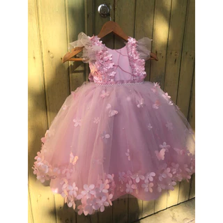 Vestido infantil luxo jardim encantado bosque encantado e rosa bebê com flores para festa de aniversário batizado princesa