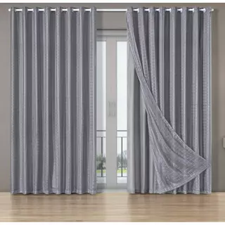 Cortina Sala Grande 4,00 X 2,80 Quarto Ou Sala Blackout De Microfibra Voil Xadrez - PROMOÇÃO