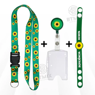Cordão Girassol + Pulseira Girassol + Roller Clip Girassol + Porta Cartão - CÓD 021