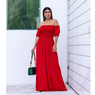 Vestido Longo da manga bufante