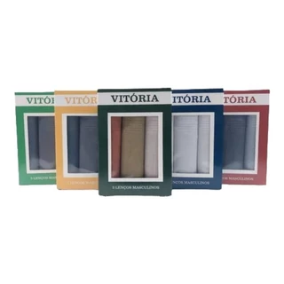 Kit 3 Lenço de Bolso Masculino 28x28 Caixa Vitória Branco Colorido Algodão