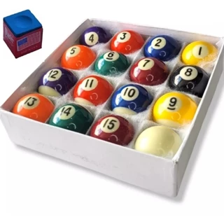 Jogo bilhar Sinuca bolas numeradas faixadas c/ bola branca Completo 50mm + giz