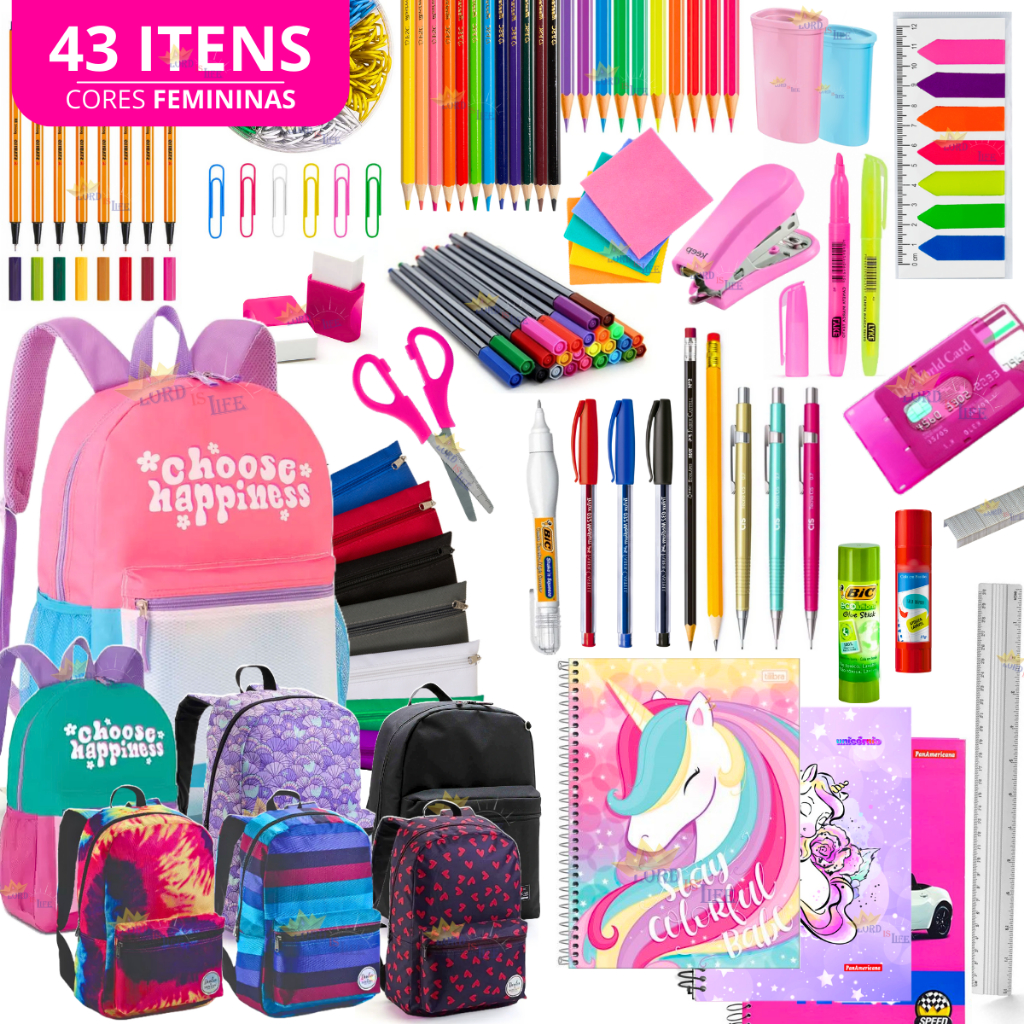 Kit Material Escolar Menina Completo Mochila Feminina Escolar Material ...