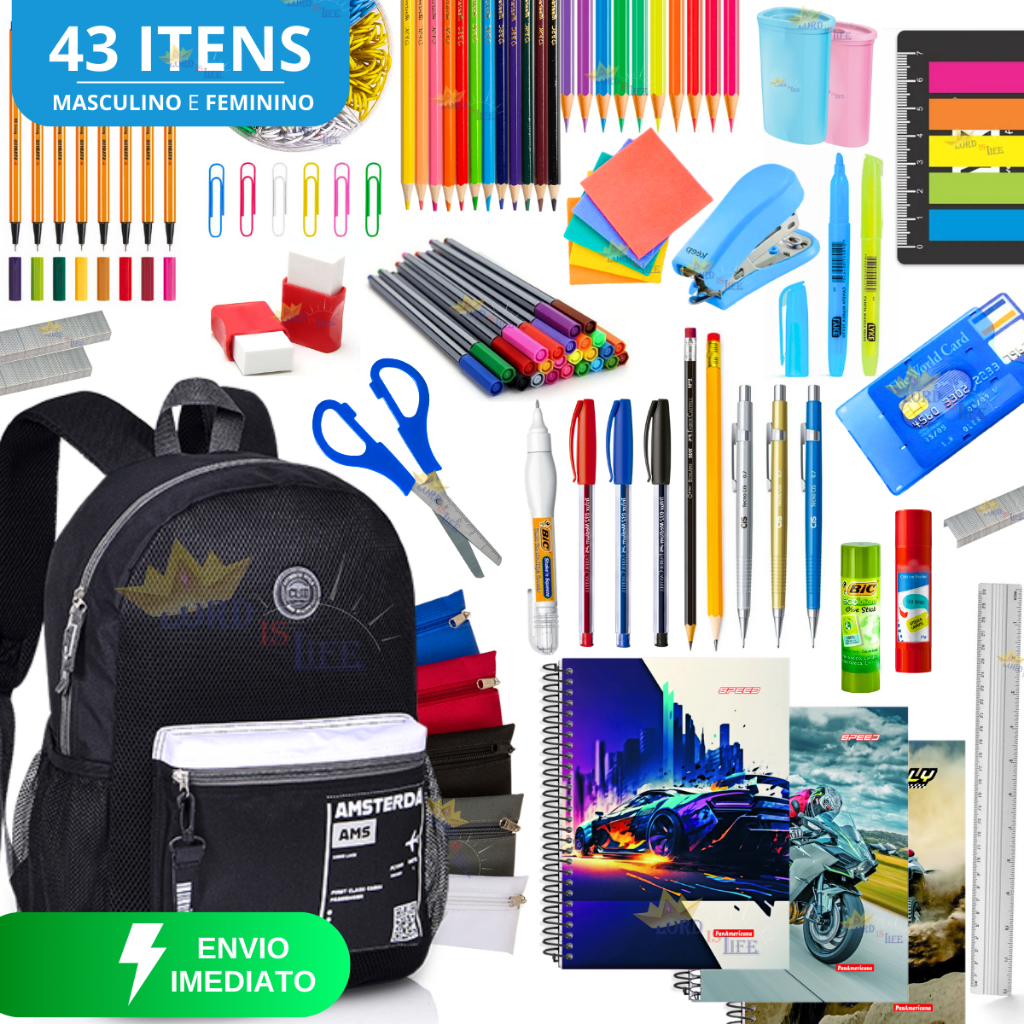 Kit de Material Escolar Masculino Básico Ensino Fundamental e