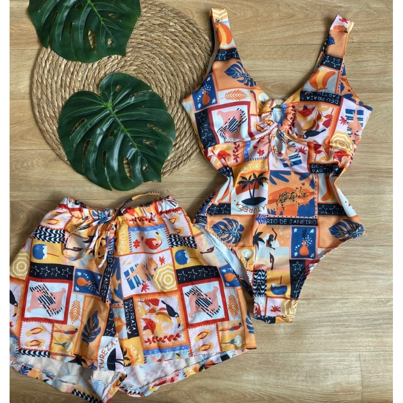 Conjunto Maiô / Body + Short Saída de praia Bore com Bojo Bory Plus ...