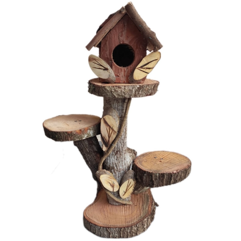 Casinha Passarinho Base em Tronco de Madeira Rustica