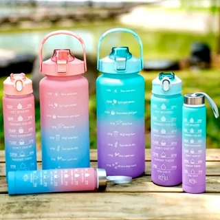 kit 3 Garrafa 2000ml de Água com Adesivos 2D Motivacional em Portuguêsd Squeeze (2litros + 900ml + 300ml)