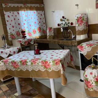 Jogo De Cozinha Em Tecido Oxford Toalha De Mesa Cortina Para Janela Casa Decoração 10 Peças